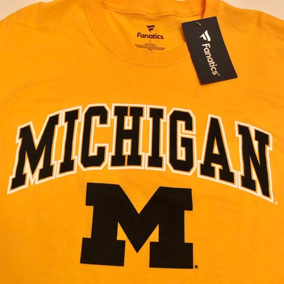 FANATICS Men's Michigan Wolverines Short Sleeve T-Shirt Cotton Yellow Large - Picture 2 of 5